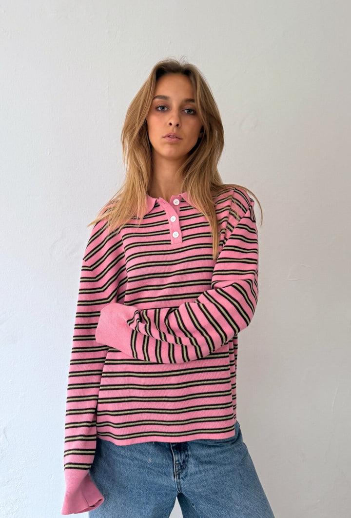 Boii - Adanne Polo Knit - Stripe Bordeaux/Pink - Onesize