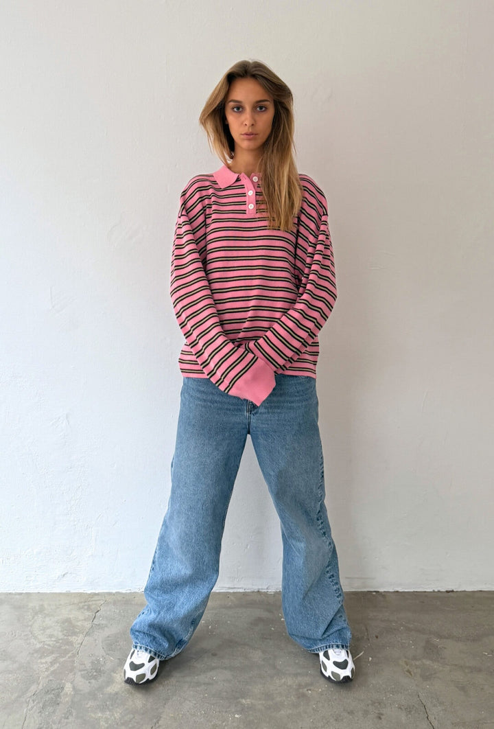 Boii - Adanne Polo Knit - Stripe Bordeaux/Pink - Onesize