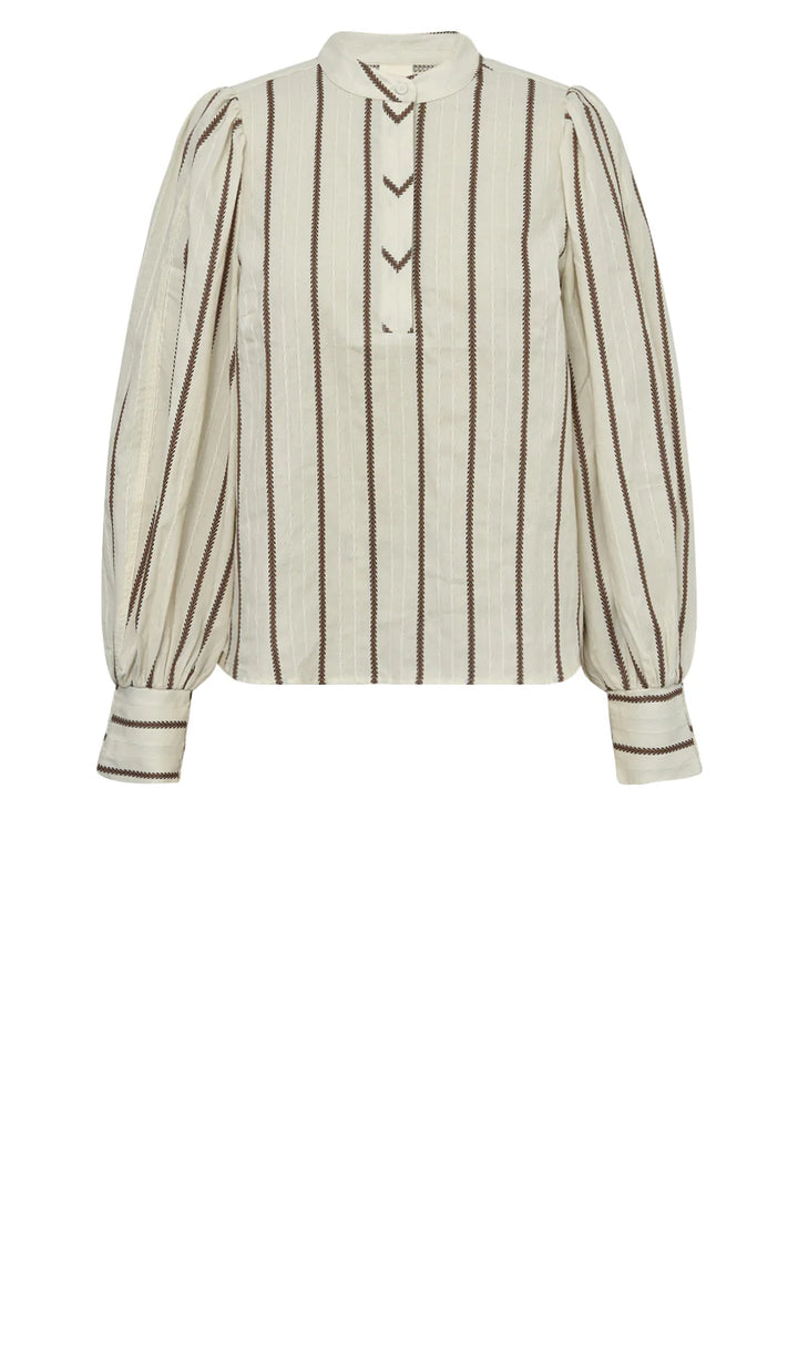 Gossia - Annemai Jo Blouse - Off White/Brown Stripes