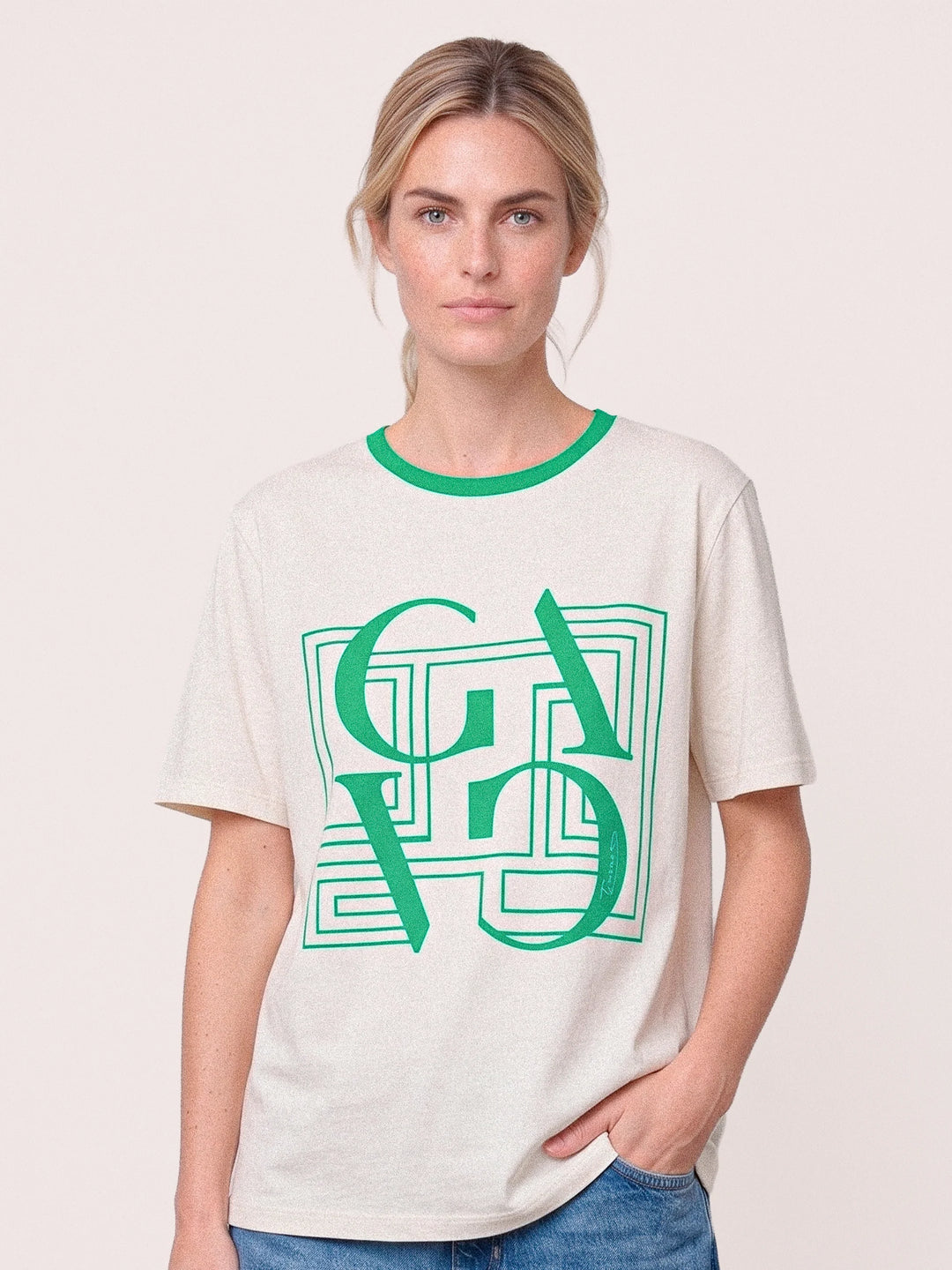 Gossia Bas Tee - Cream Diamond Green