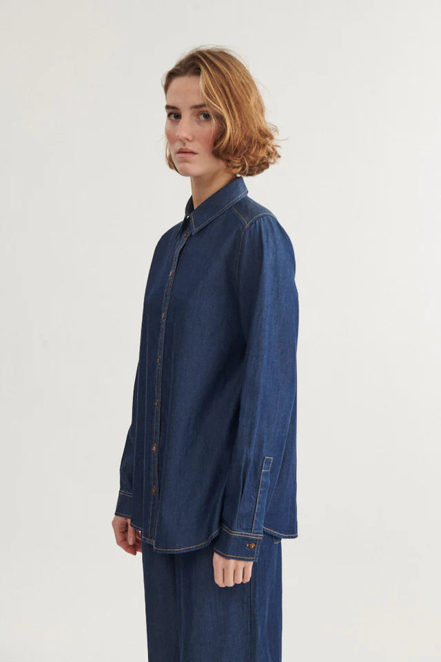 Basic Apparel - Bine LS Skjorte - Mid Blue