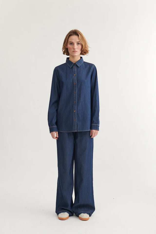 Basic Apparel - Bine LS Skjorte - Mid Blue