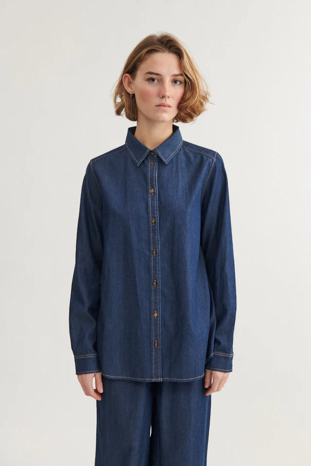 Basic Apparel - Bine LS Skjorte - Mid Blue