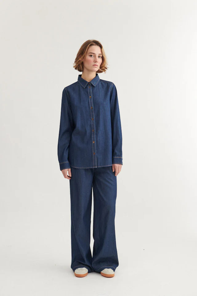 Basic Apparel - Bine Wide Pants - Mid Blue