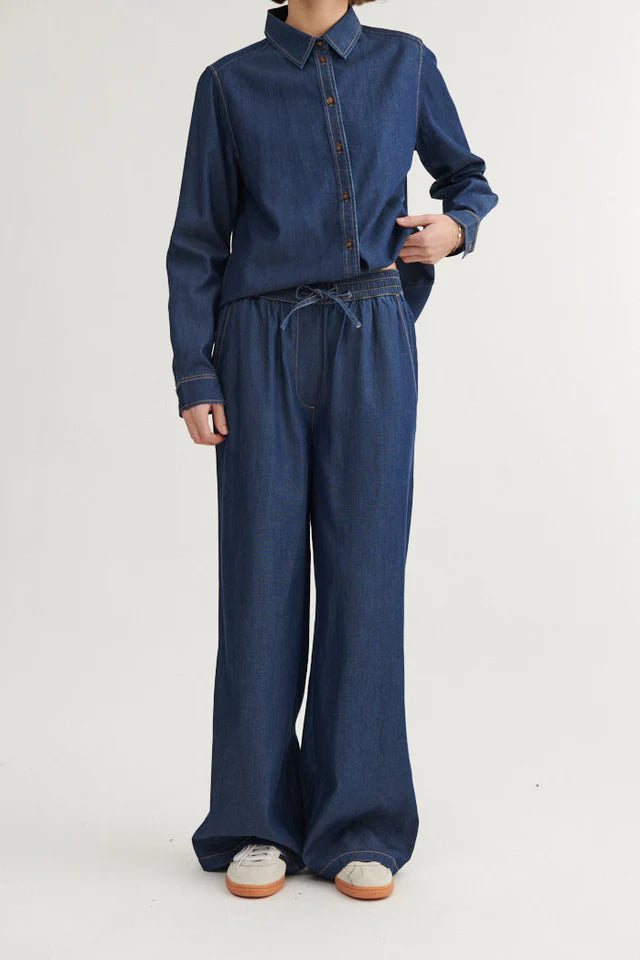 Basic Apparel - Bine Wide Pants - Mid Blue