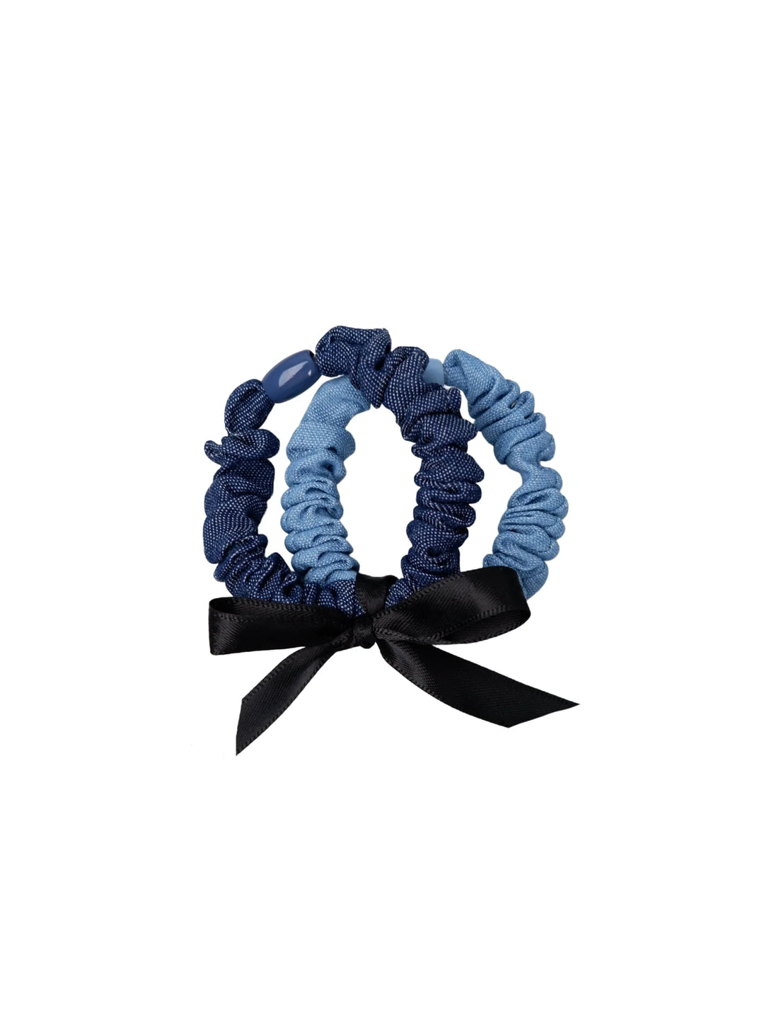 Black Colour - Toya Denim Mini Scrunchie - 2-pack - Denim Blue - Onesize