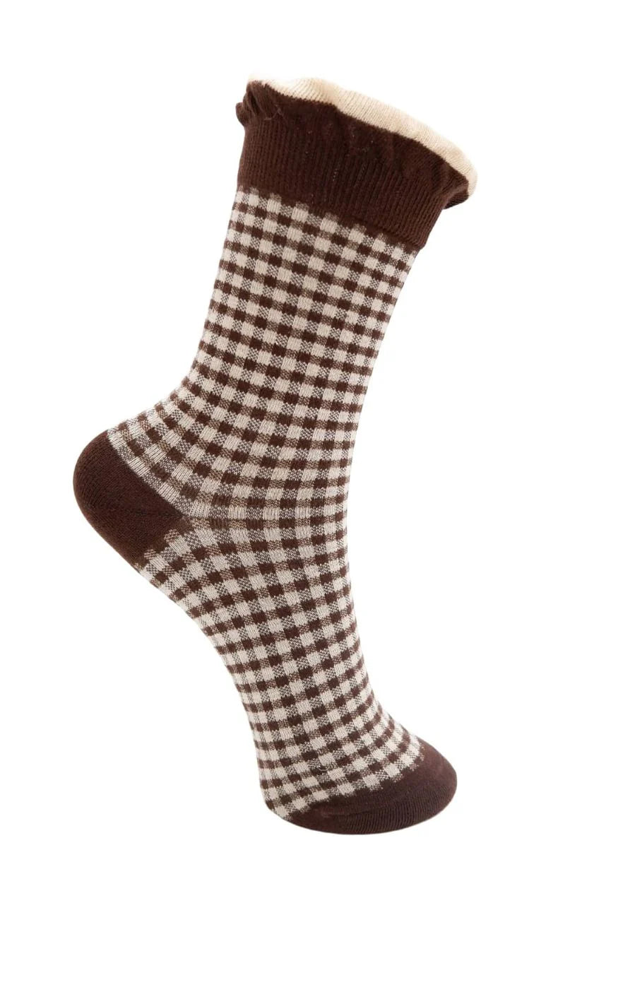 Black Colour - Lumina Strømper - Coffee Checkered - Onesize