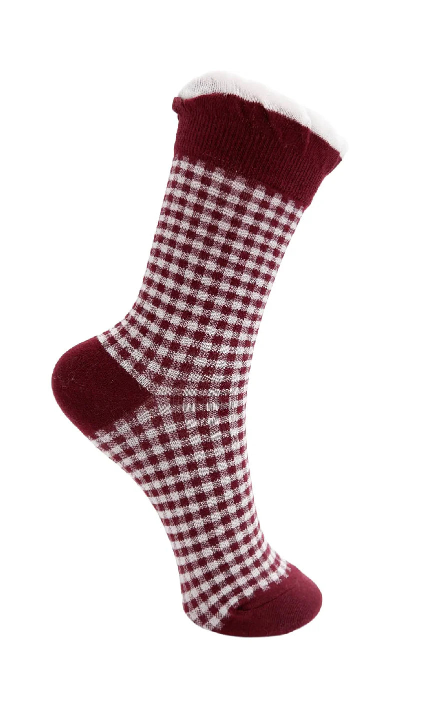 Black Colour - Lumina Strømper - Wine Checkered - Onesize