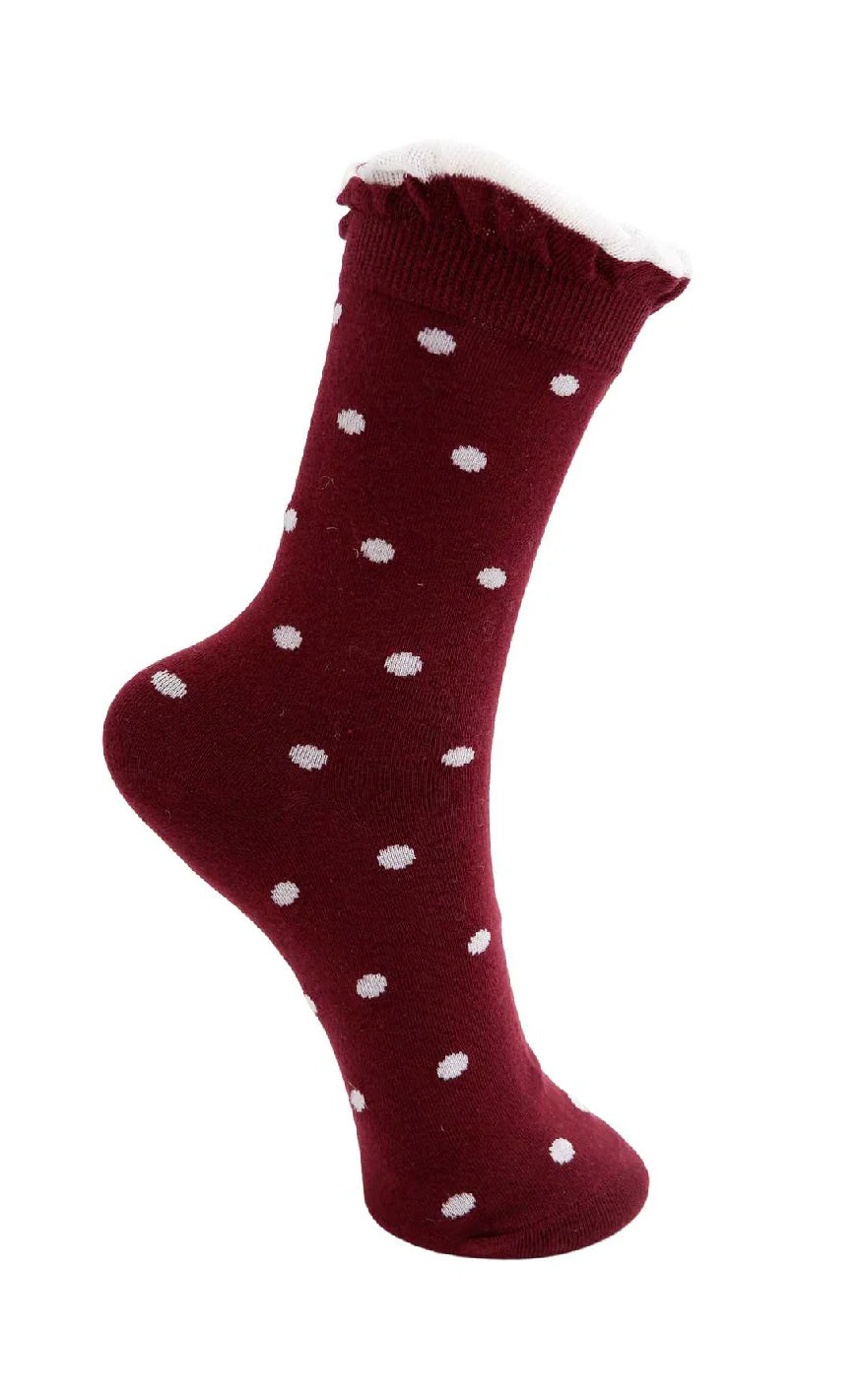 Black Colour - Lumina Socks - Wine w. Dots - Onesize