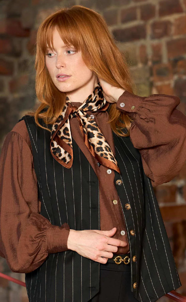 Black Colour - Nira Mini Scarf with Gold Ring - Leo - Onesize