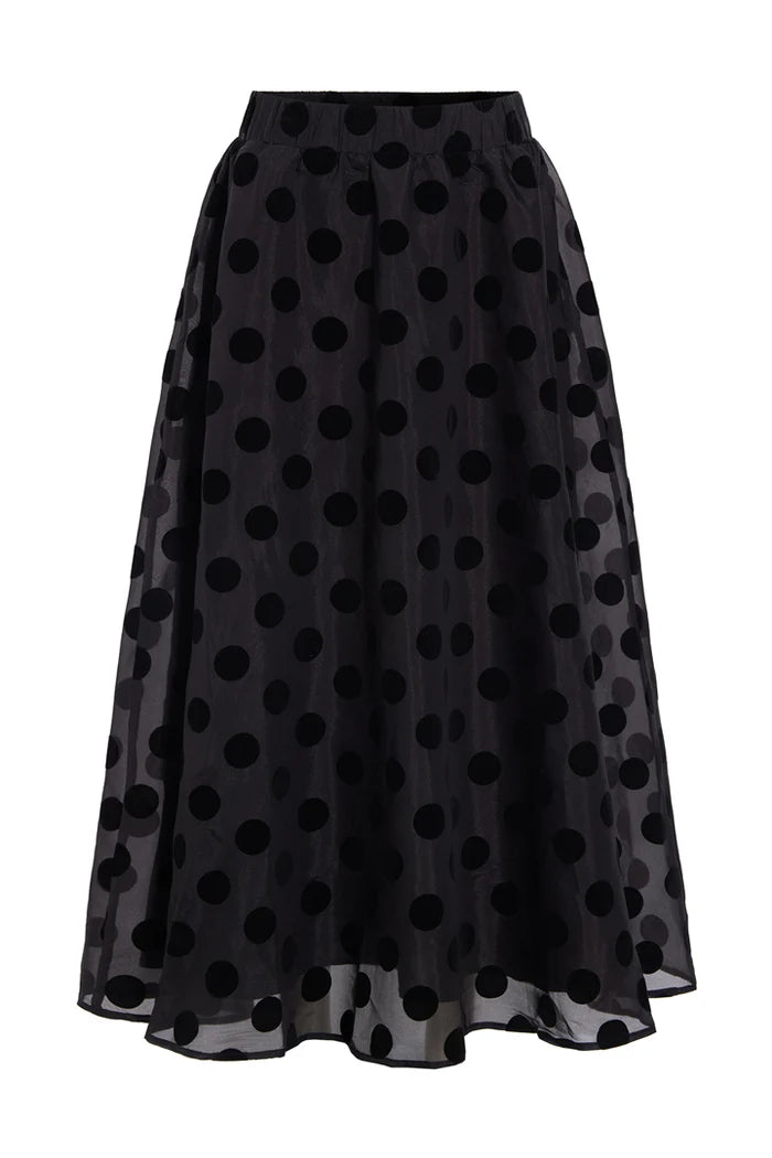 Hunkøn - Bobby Long Skirt - Black w/dots