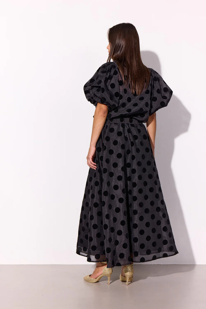 Hunkøn - Bobby Long Skirt - Black w/dots