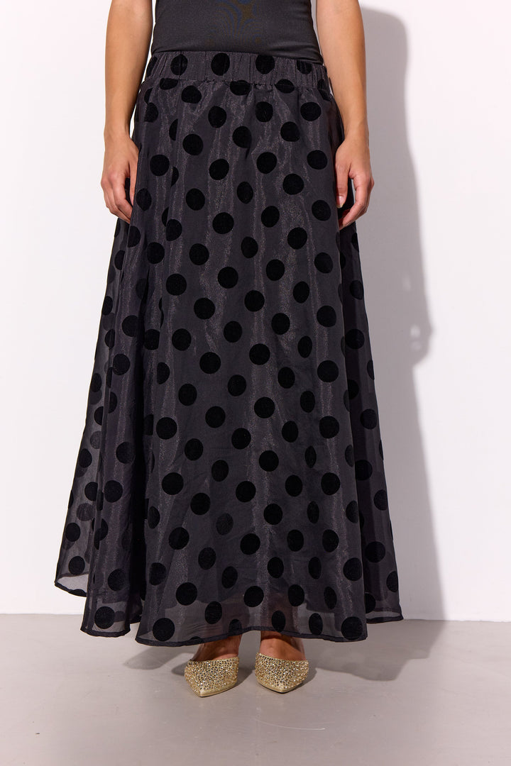 Hunkøn - Bobby Long Skirt - Black w/dots