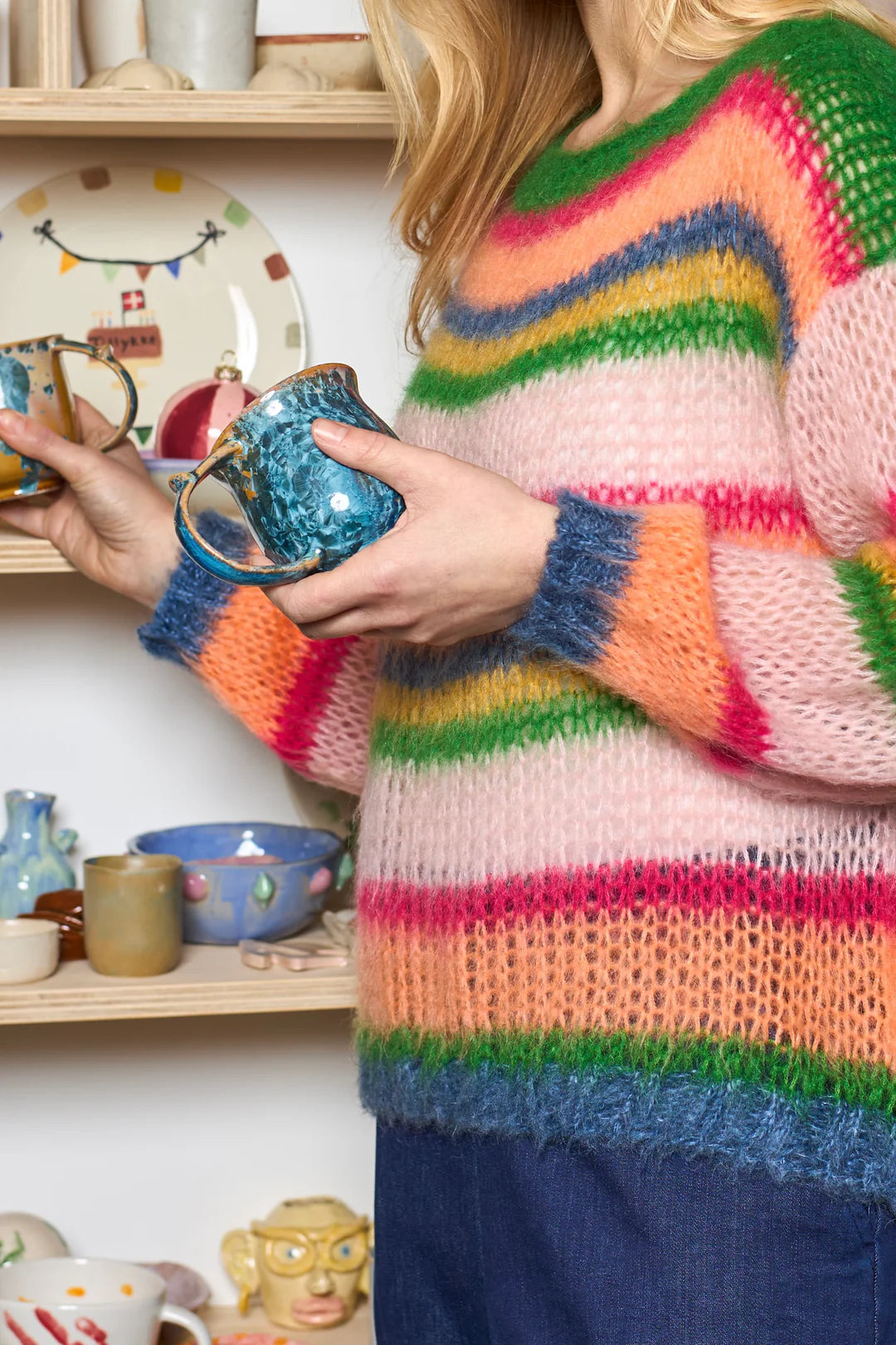 Black Colour - Anna Multi Striped Jumper - Orange Multi