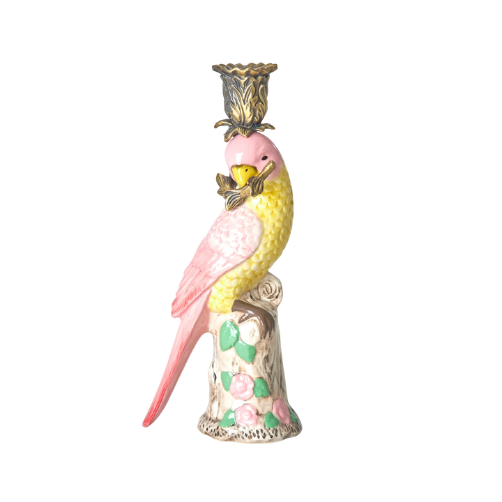 Rice - Bird Ceramic Candlestick - Pink