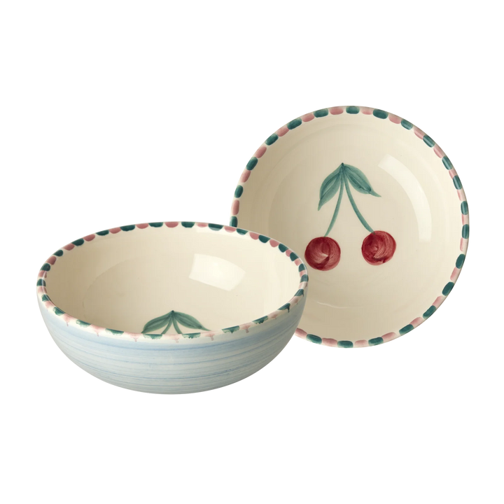 Rice - Ceramic Bowl - Light Blue - Hand-painted Cherry