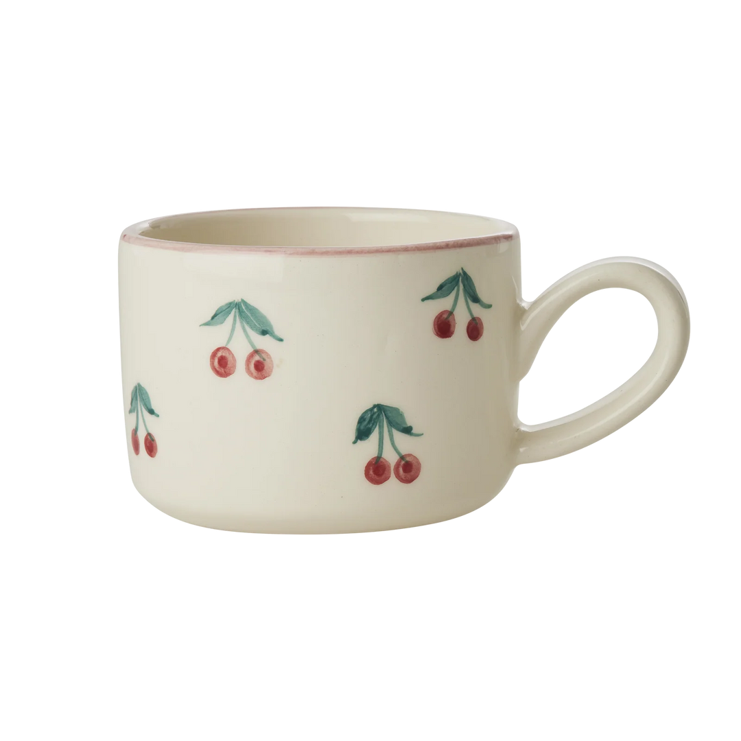Rice - Ceramic Cappuccino Cup - Off White - Hand-painted Cherries