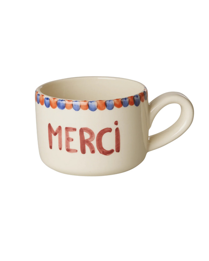 Rice - Keramik Cappuccino Kop - Hvid - Hand-painted MERCI