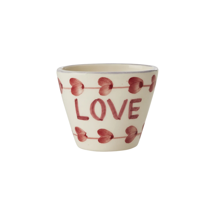 Rice - Lille Oval Keramik Espressokop - Off White - Hand-painted LOVE