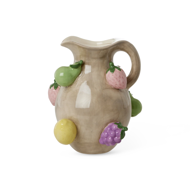 Rice - Large Ceramic Jug - Dark Sand - Embossed Fruit Design