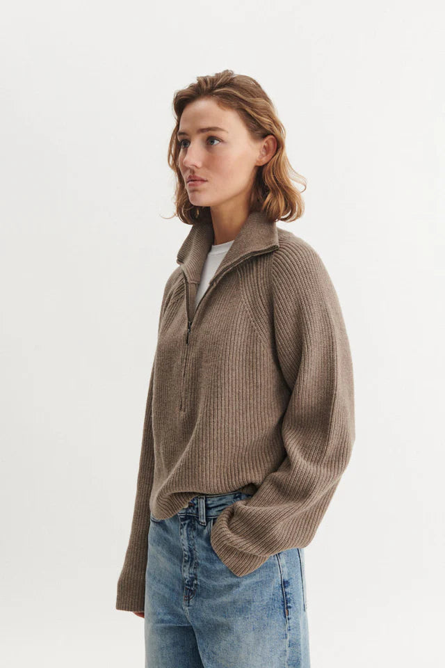 Basic Apparel - Cady Zip Cardigan - Greige
