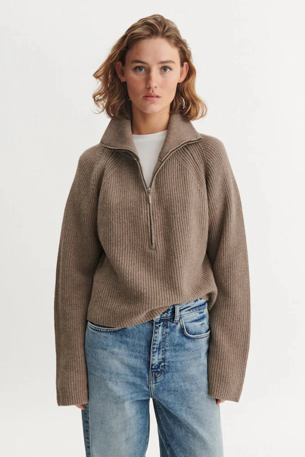 Basic Apparel - Cady Zip Cardigan - Greige