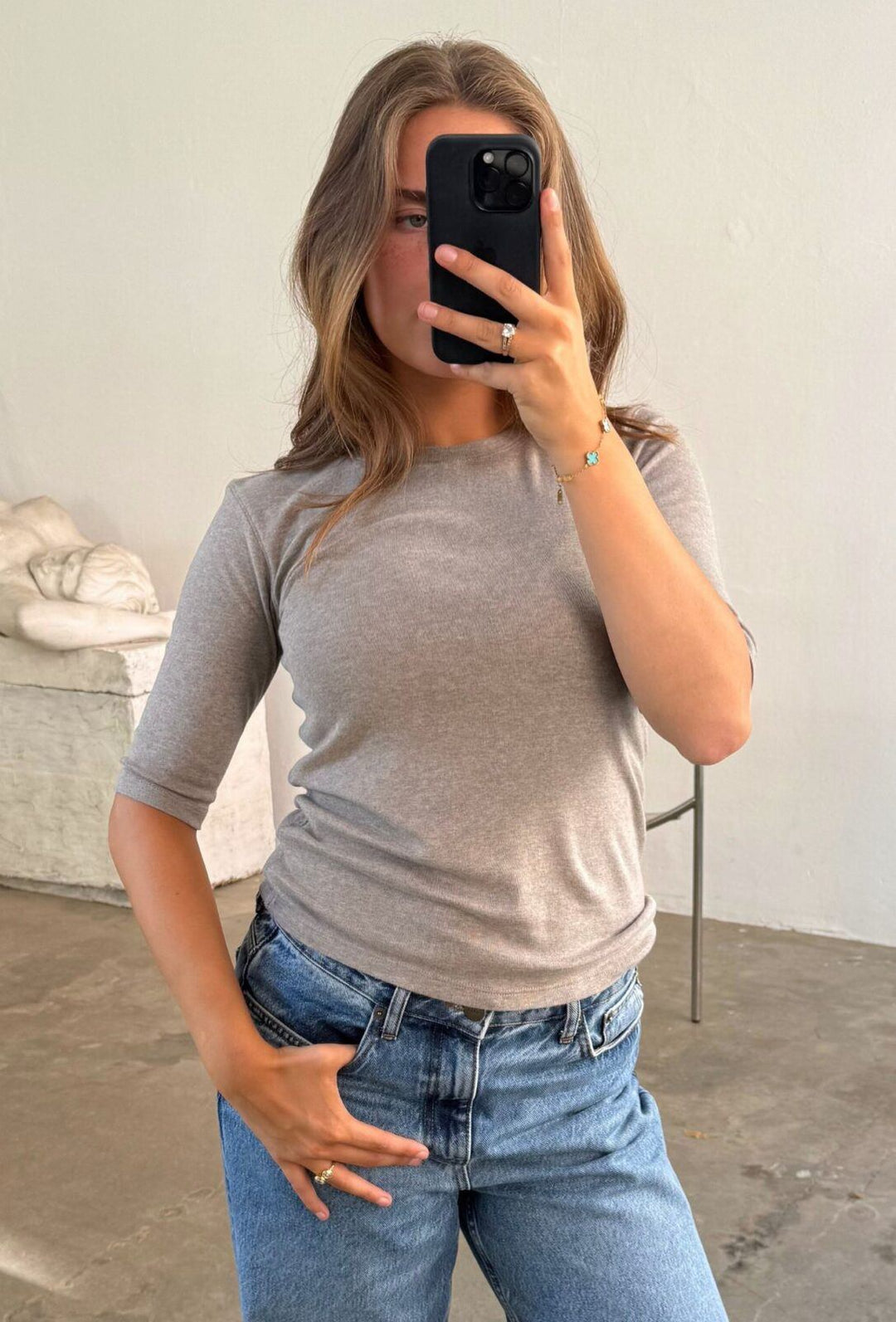 Boii - Femke O-neck Tee - Mole Melange