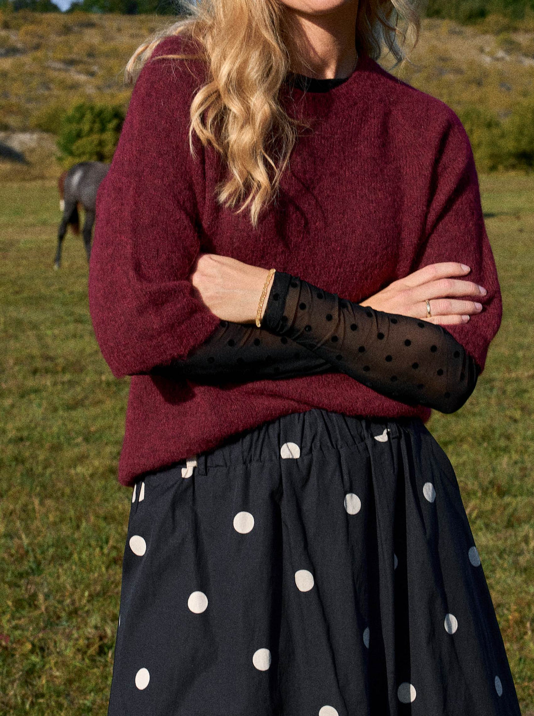 Black Colour - Jennie dotted mesh bluse
