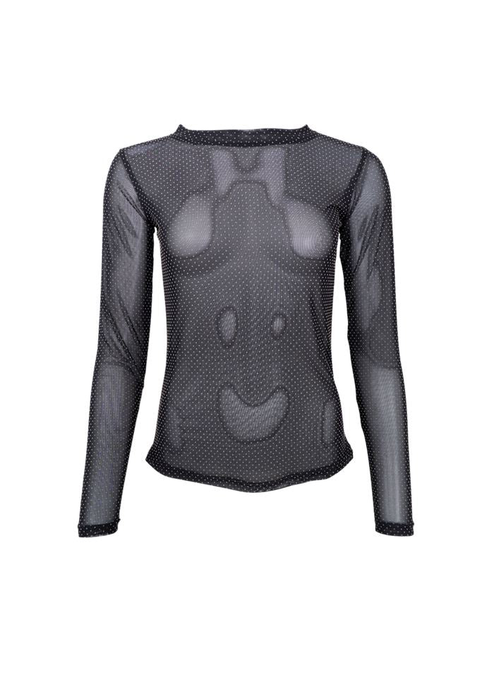 Black Colour - Jessie Mesh Bluse - Black Dotted
