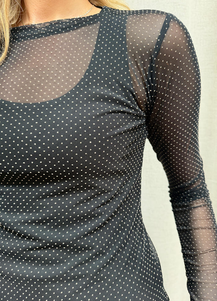 Black Colour - Jessie Mesh Bluse - Black Dotted
