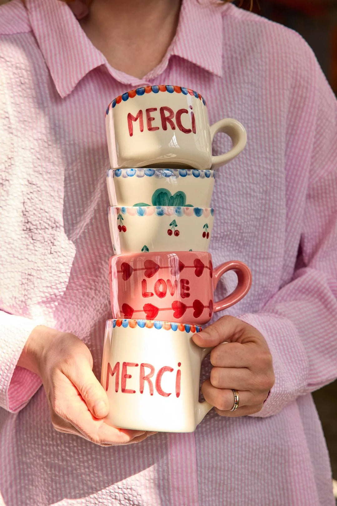Rice - Keramik Cappuccino Kop - Hvid - Hand-painted MERCI