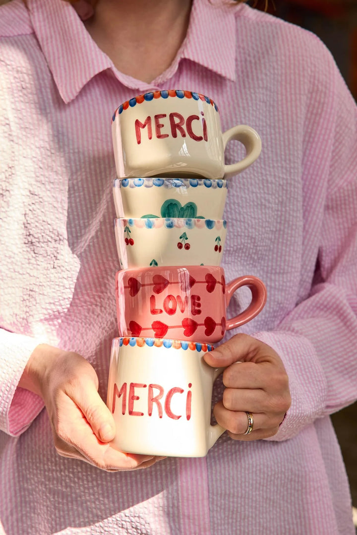 Rice - Keramik Cappuccino Kop - Hvid - Hand-painted MERCI