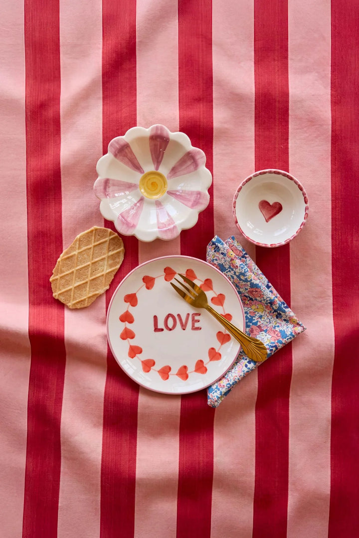 Rice - Small Ceramic Dip Bowl - Pink - Hand-painted Heart