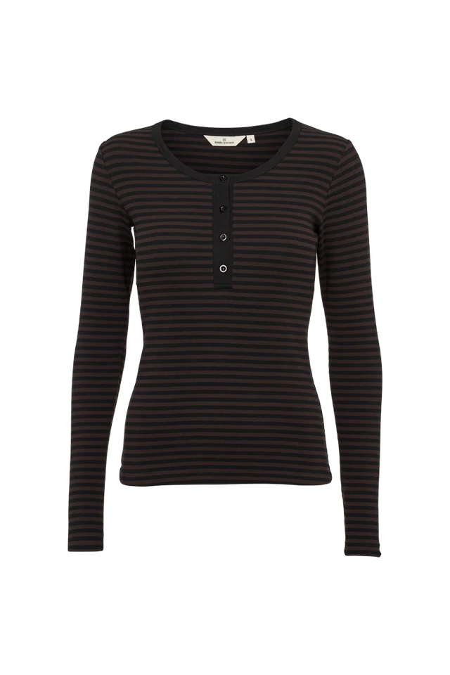 Basic Apparel - Ludmilla LS Granddad - Chocolate Torte/Black