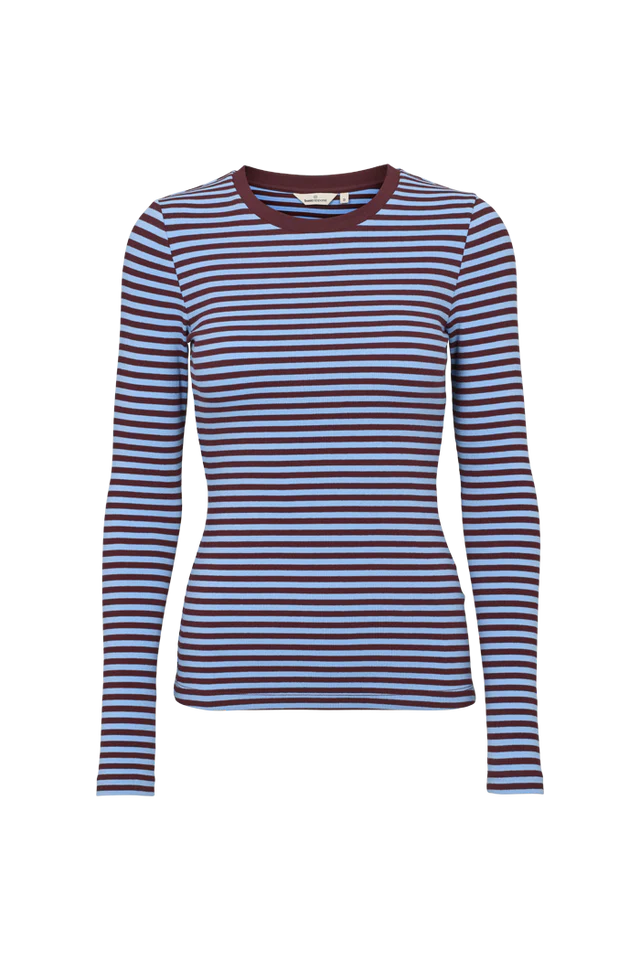 Basic Apparel - Ludmilla LS Tee - Bordeaux/Frozen Fjord