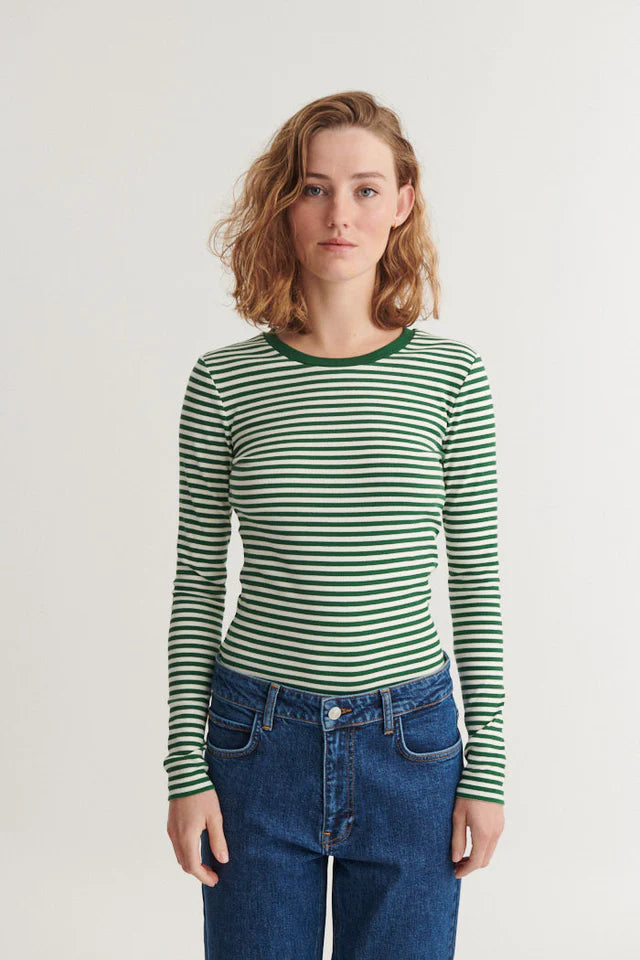 Basic Apparel - Ludmilla LS Tee - Abundant Green/Whisper White