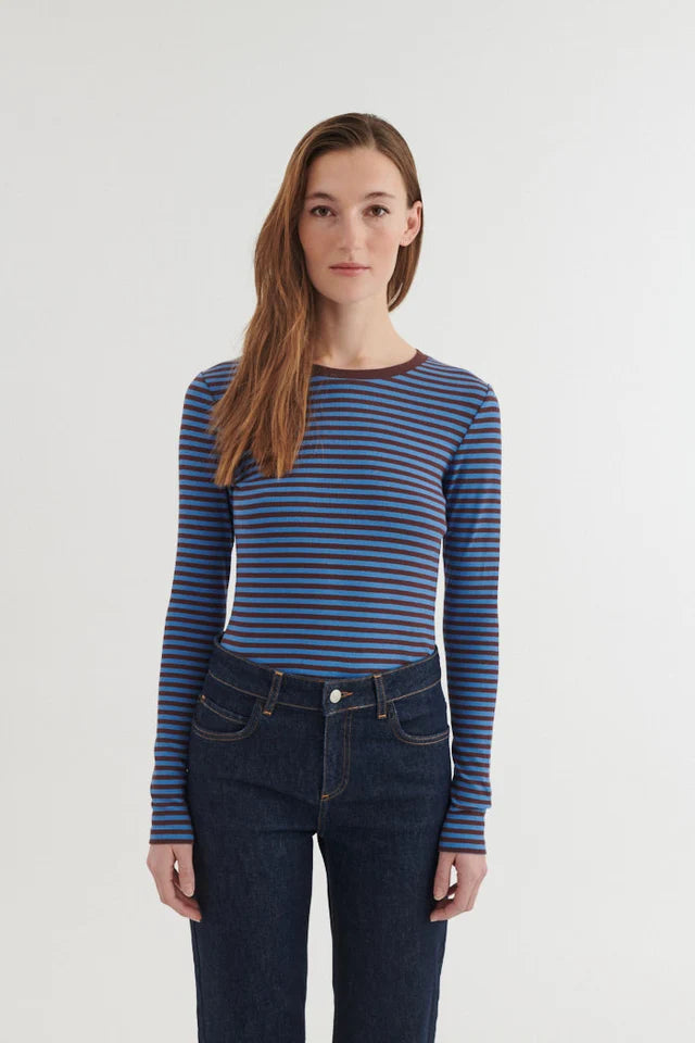 Basic Apparel - Ludmilla LS Tee - Riviera/Chicory Coffee