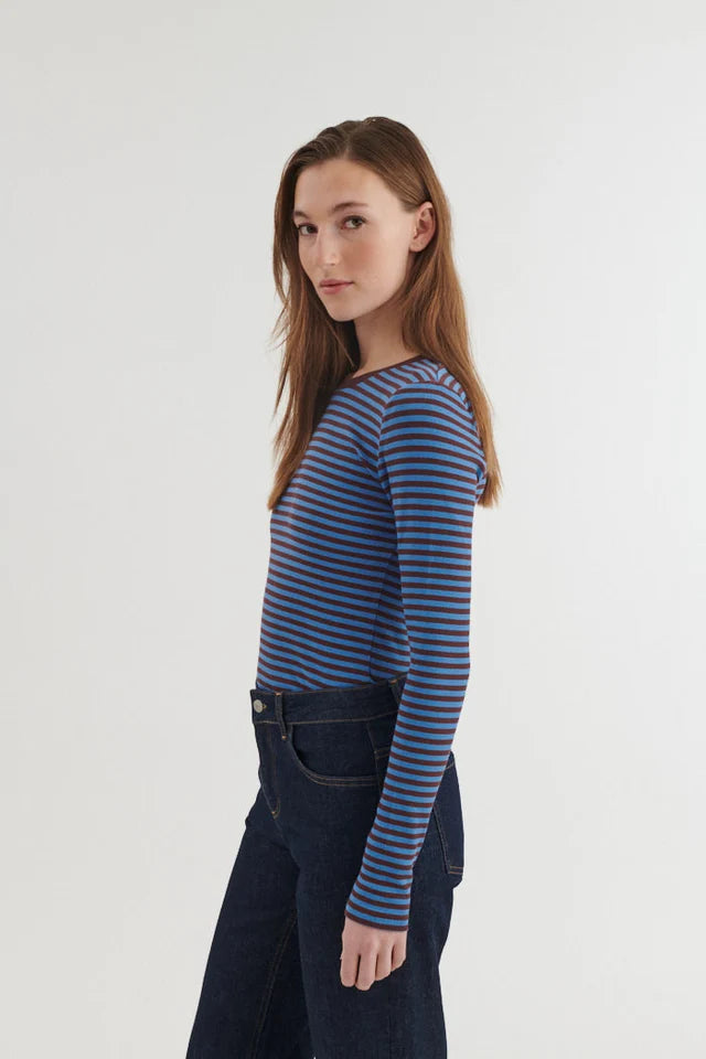Basic Apparel - Ludmilla LS Tee - Riviera/Chicory Coffee