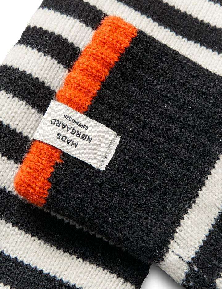 Mads Nørgaard - One Wool Milo Stripe Mitten - Black/Vanilla Ice