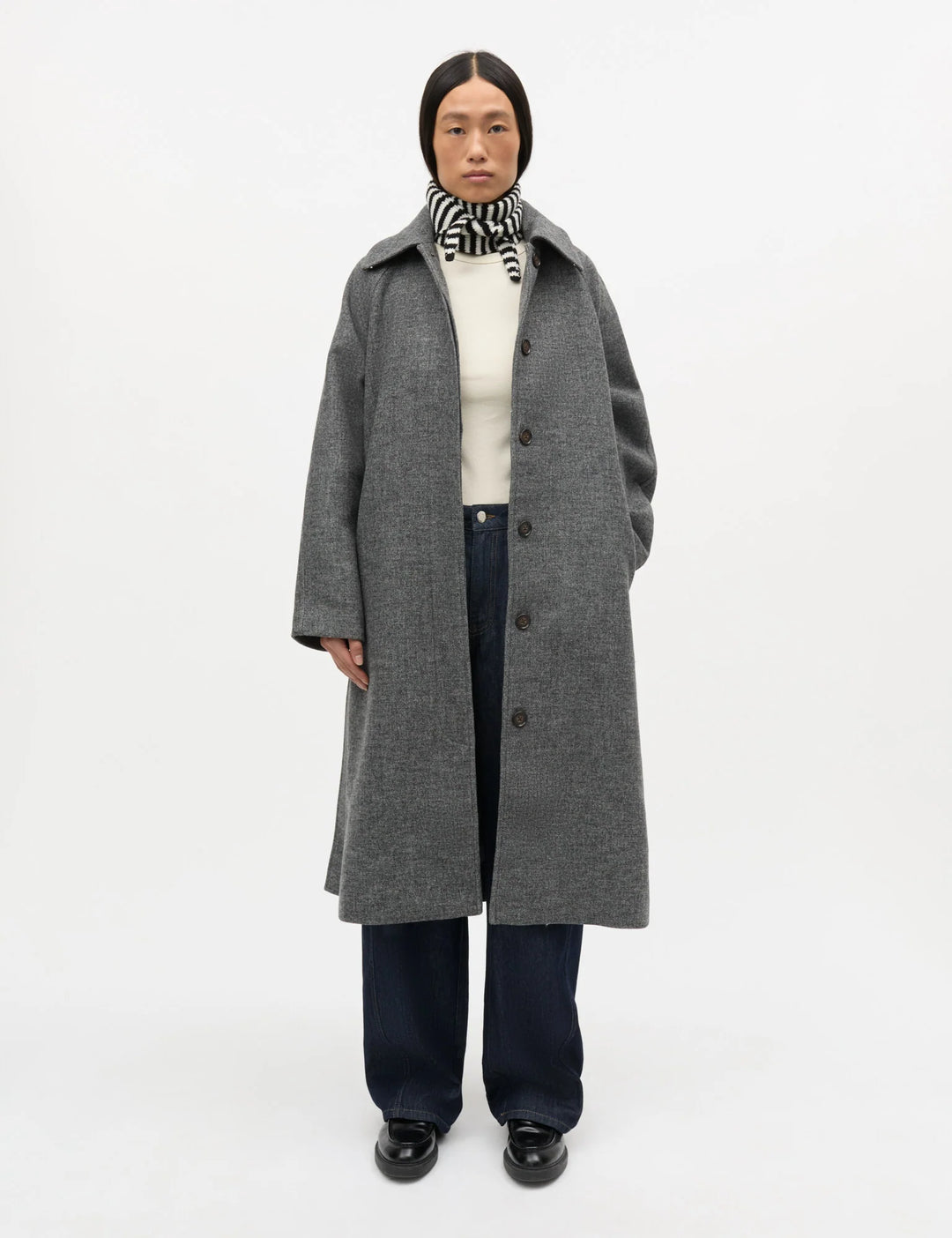 Mads Nørgaard - One Wool Momo Stripe Scarf - Black/Vanilla Ice