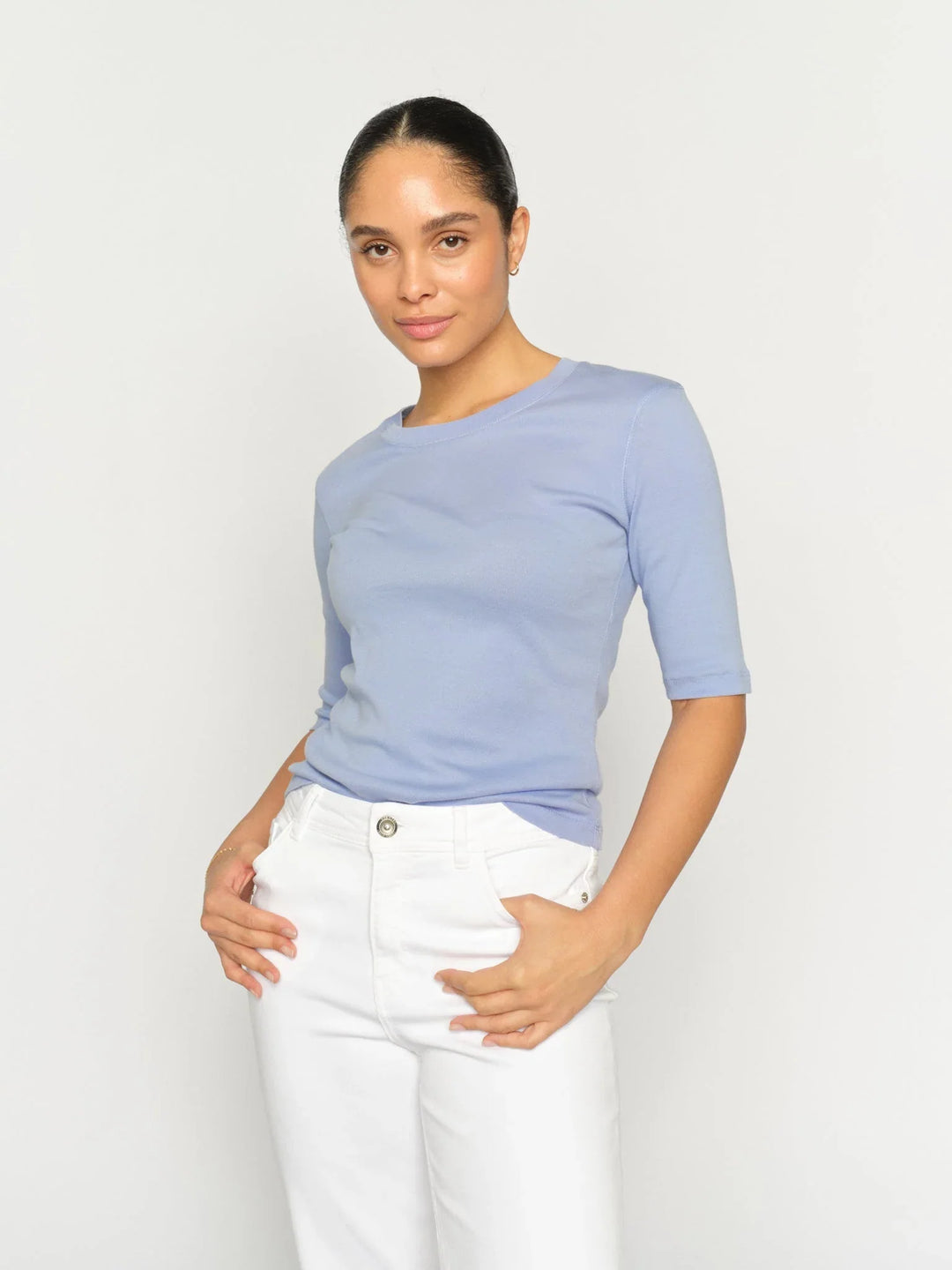 Mos Mosh - Mali O-neck 3/4 Sleeve Tee - Brunnera Blue