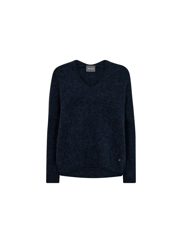 Mos Mosh - Thora V-neck Strik - Salute Navy