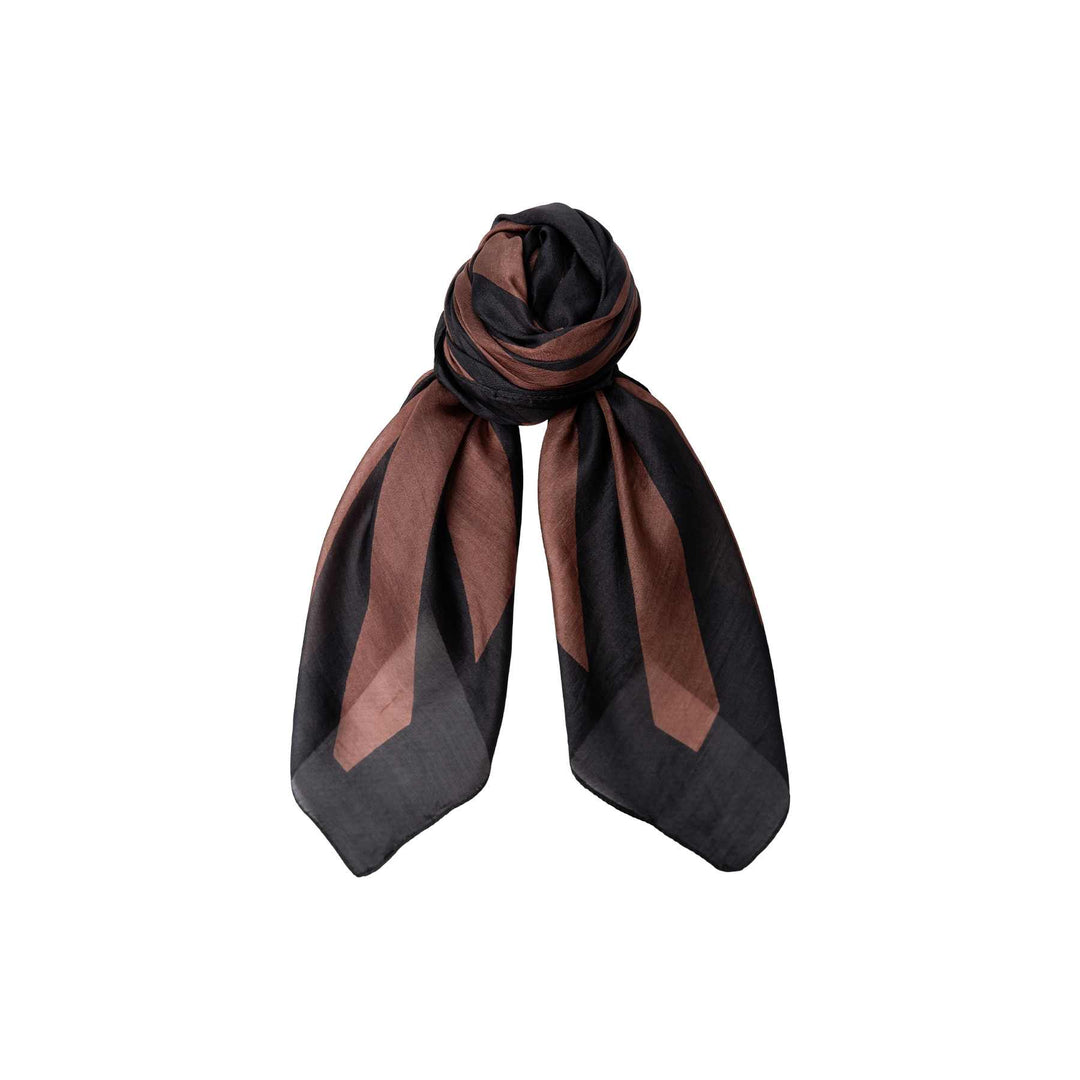 Black Colour - Nalira Silk Scarf - Mocca
