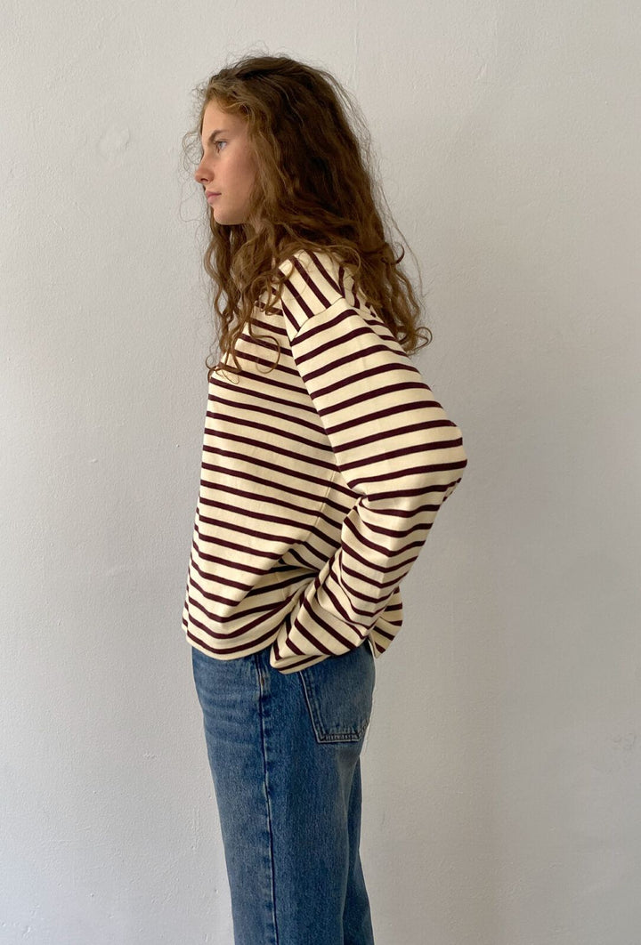 Boii - Nete Ls Tee - Off White/bordeaux Stripe