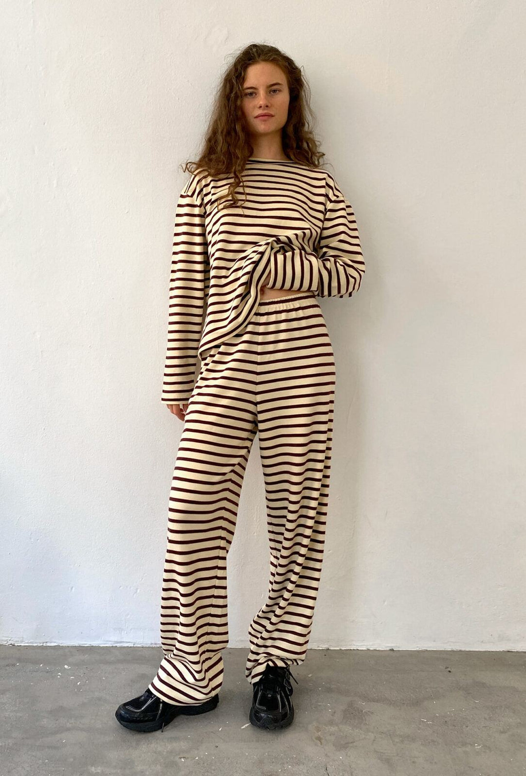 Boii - Nete Ls Tee - Off White/bordeaux Stripe