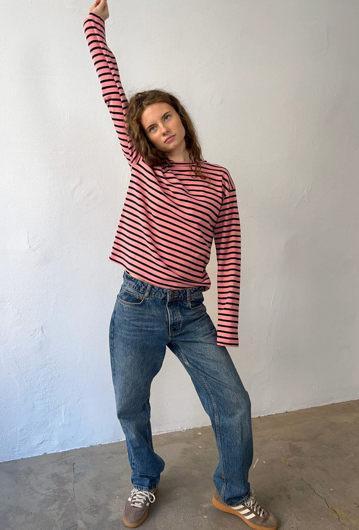 Boii - Nete Ls Tee - Pink/black Stripe