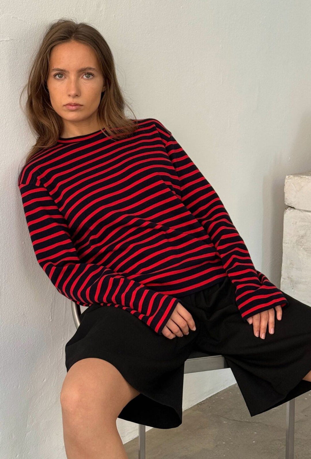 Boii - Nete Ls Tee - Navy/red Stripe