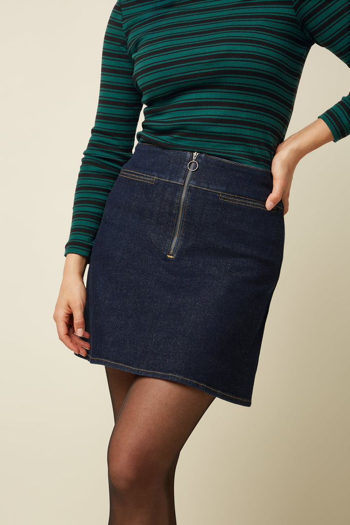 King Louie - Olivia Zip Nederdel Muse Denim - Rock Blue