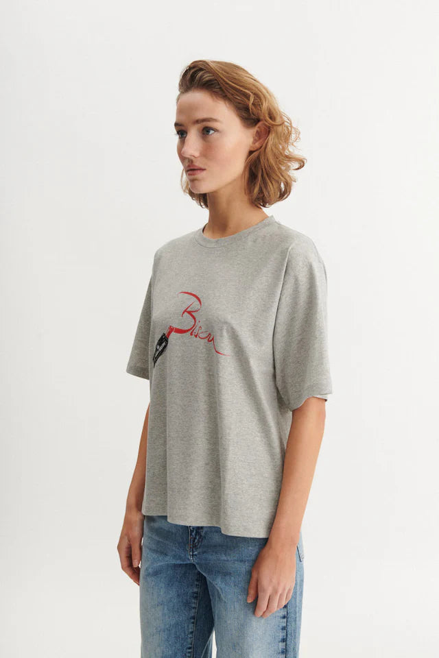 Basic Apparel - Raja T-shirt Bisou - Grey Melange/Lipstick
