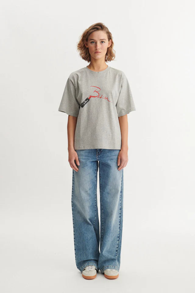 Basic Apparel - Raja T-shirt Bisou - Grey Melange/Lipstick